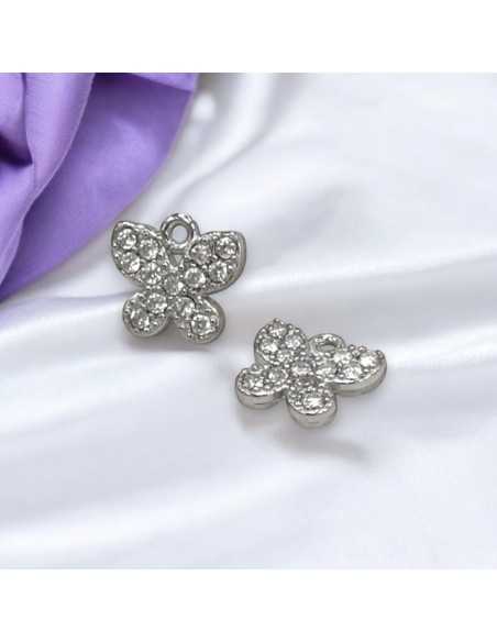 Ciondolo farfalla in acciaio rodio con zirconi 7x8mm 1pz Gioie d'Oriente