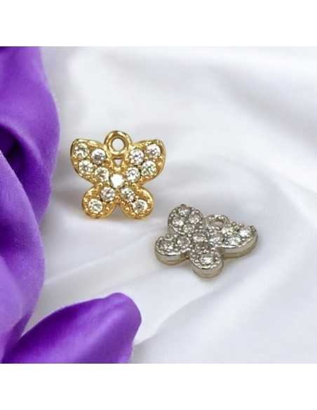 Ciondolo farfalla in acciaio con zirconi 7x8mm 1pz Gioie d'Oriente