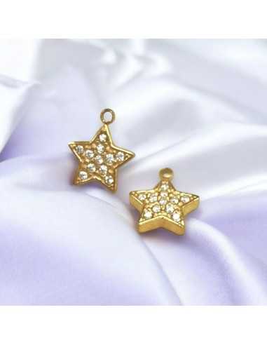 Ciondolo stella in acciaio oro con zirconi 8x9mm 1pz Gioie d'Oriente