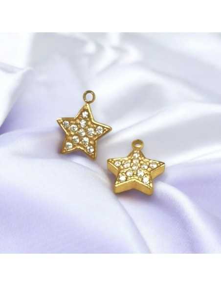 Ciondolo stella in acciaio oro con zirconi 8x9mm 1pz Gioie d'Oriente