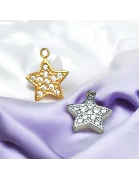 Ciondolo stella in acciaio con zirconi 8x9mm 1pz Gioie d'Oriente