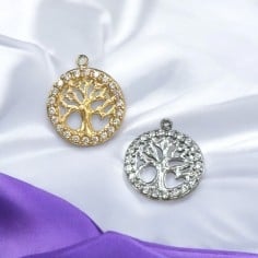 Ciondolo Albero della vita in acciaio con zirconi 12x14 mm 1pz Gioie d'Oriente