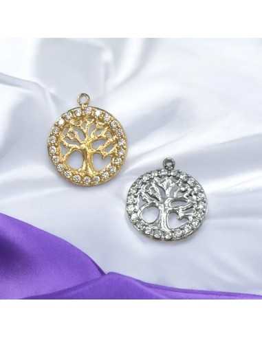 Ciondolo Albero della vita in acciaio con zirconi 12x14 mm 1pz Gioie d'Oriente