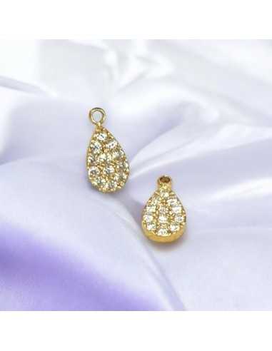 Ciondolo goccia in acciaio oro con zirconi 5x10mm 1pz Gioie d'Oriente