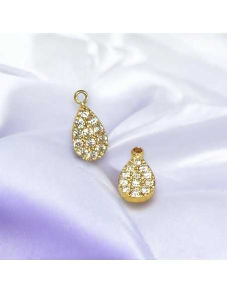 Ciondolo goccia in acciaio oro con zirconi 5x10mm 1pz Gioie d'Oriente