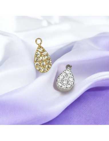 Ciondolo goccia in acciaio con zirconi 5x10mm 1pz Gioie d'Oriente