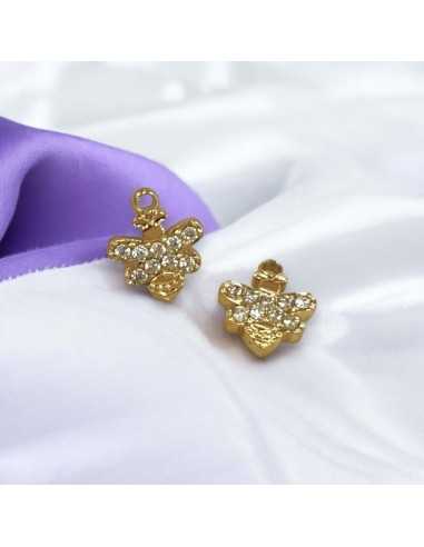 Ciondolo ape in acciaio oro con zirconi 7x8mm 1pz Gioie d'Oriente