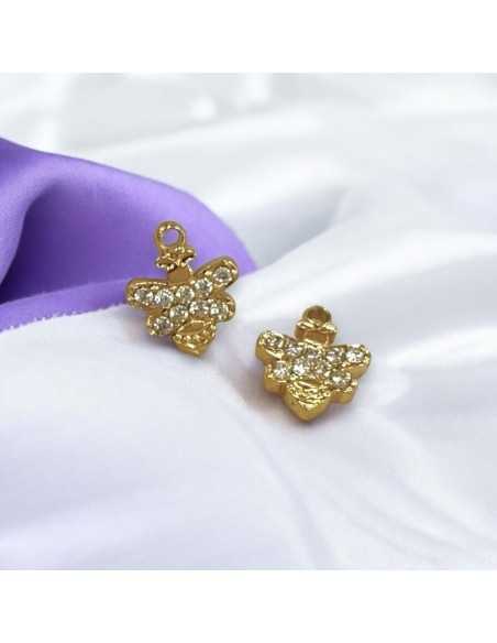 Ciondolo ape in acciaio oro con zirconi 7x8mm 1pz Gioie d'Oriente
