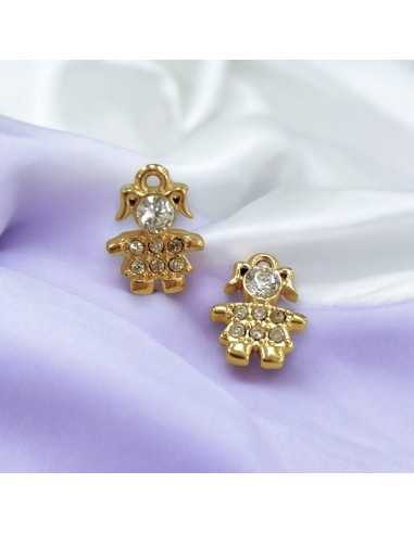 Ciondolo bimba in acciaio oro con zirconi 7x9mm 1pz Gioie d'Oriente