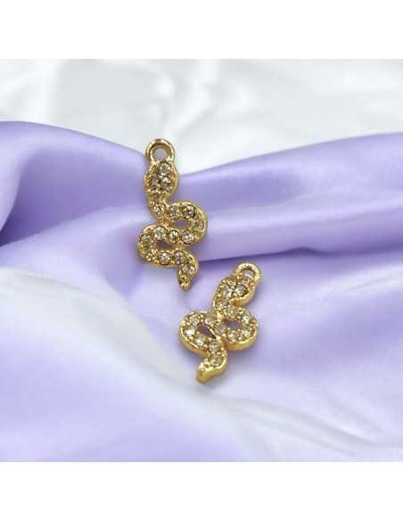 Ciondolo a forma di Serpente in Acciaio oro con Zirconi 5x12mm 1pz Gioie d'Oriente