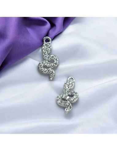 Ciondolo a forma di Serpente in Acciaio rodio con Zirconi 5x12mm 1pz Gioie d'Oriente