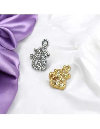 Ciondolo a forma di Gatto in Acciaio con Zirconi 6x10mm 1pz | GDO