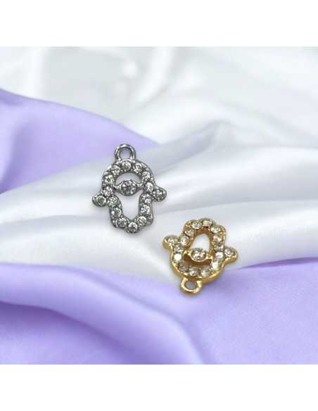 Ciondolo a forma di Mano di Fatima in Acciaio con Zirconi 8x10mm 1pz Gioie d'Oriente