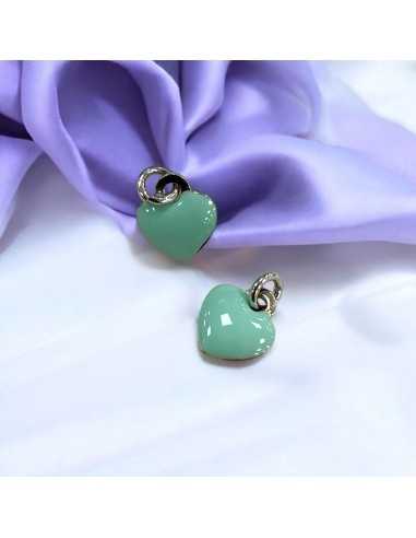 Ciondolo cuore smaltato verde Tiffany in Argento 925 10x12 mm 1pz Gioie d'Oriente