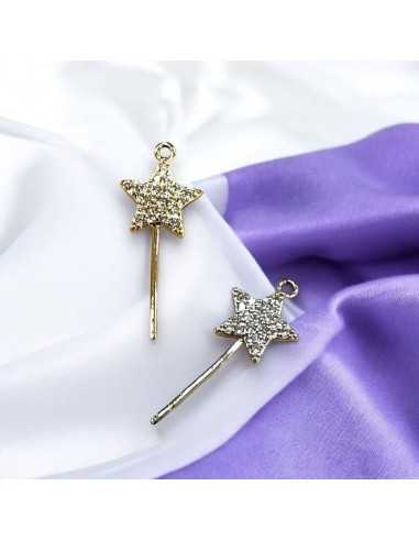 Ciondolo bacchetta magica in argento 925 con zirconi placcato rodio e oro 11x25mm | GDO