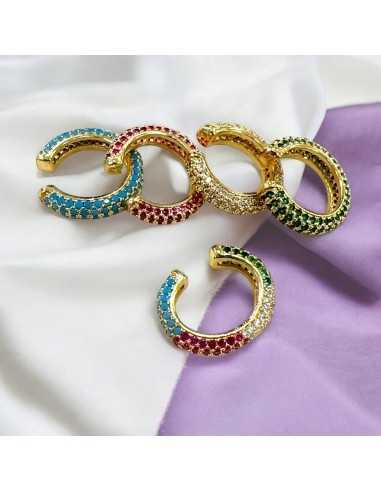 Orecchini Ear cuff tondi con base Oro e Zirconi colorati 1pz | GDO