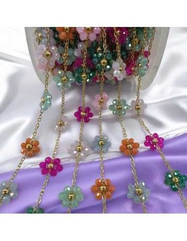 Catena con Fiori margherita colorati distanziati 15mm in Acciaio dorato 50cm |GDO