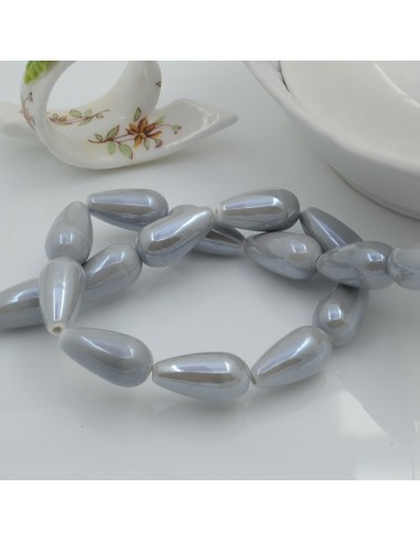 Perle a forma di Goccia in Ceramica smaltata Grigio chiaro 10x20mm 16pz | GDO