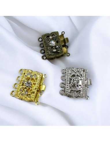 Chiusura per 4 Fili con Strass a Incastro in Ottone Oro Argento Bronzo 18.5x19.5mm |GDO