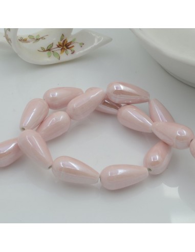 Perle a forma di Goccia in Ceramica smaltata Rosa chiaro 10x20mm 16pz | GDO