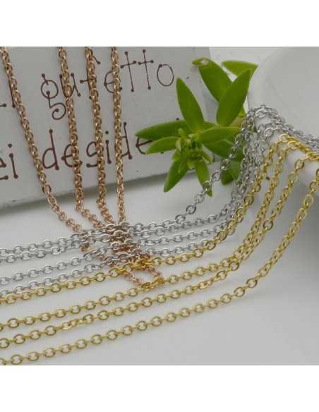 Catena Ovalina Anelli Piatti Acciaio 1 Metro Oro Rodio Rosa GDO