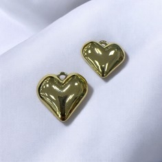 Ciondolo cuore bombato in Argentone dorato 30 mm 1pz Gioie d'Oriente