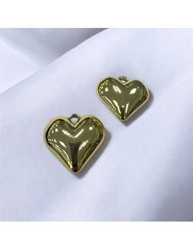Ciondolo cuore bombato in Argentone dorato 30 mm 1pz Gioie d'Oriente
