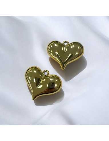Ciondolo cuore bombato in Argentone dorato 36x44 mm 1pz Gioie d'Oriente