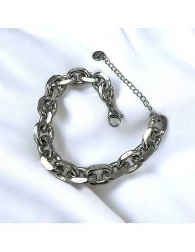 Bracciale con maglie ovali 14x10mm in Acciaio rodio 17.5cm con prolunga 5cm | GDO