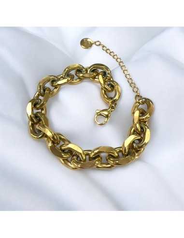 Bracciale con maglie ovali 14x10mm in Acciaio oro 17.5cm con prolunga 5cm | GDO