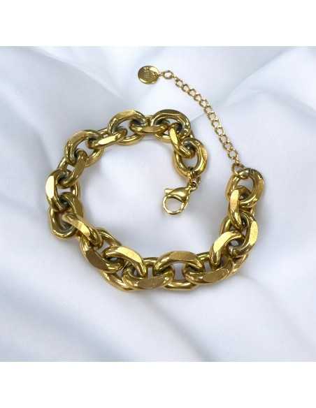 Bracciale con maglie ovali 14x10mm in Acciaio oro 17.5cm con prolunga 5cm | GDO