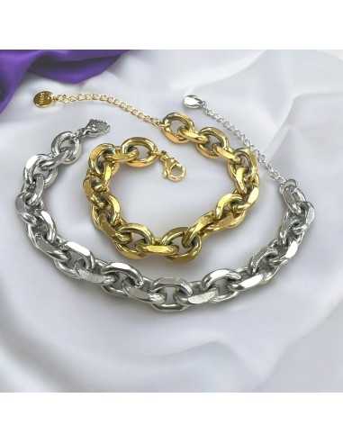Bracciale con maglie ovali 14x10mm in Acciaio 17.5cm con prolunga 5cm | GDO