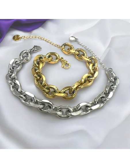 Bracciale con maglie ovali 14x10mm in Acciaio 17.5cm con prolunga 5cm | GDO