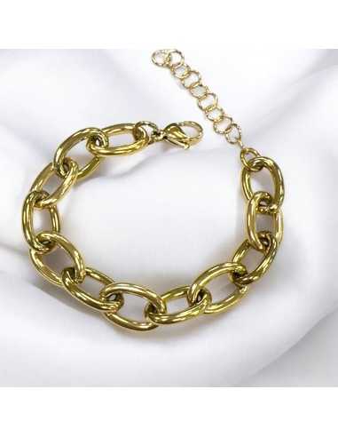 Bracciale Base Acciaio col oro maglia ovale con prolunga 17+5cm Regolabile GDO