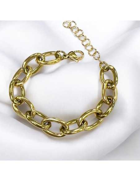 Bracciale Base Acciaio col oro maglia ovale con prolunga 17+5cm Regolabile GDO
