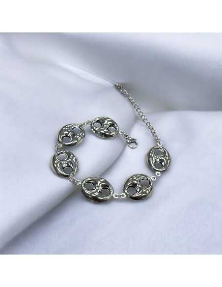 Bracciale con elementi traforati vuoti 15x23mm in Acciaio rodio 15cm con prolunga 5cm | GDO