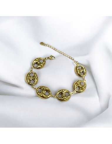 Bracciale con elementi traforati vuoti 15x23mm in Acciaio oro 15cm con prolunga 5cm | GDO