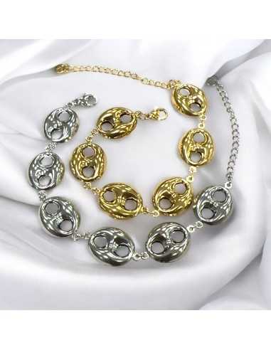 Bracciale con elementi traforati vuoti 15x23mm in Acciaio 15cm con prolunga 5cm | GDO