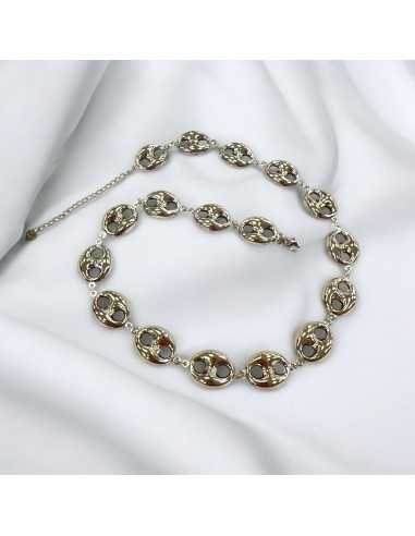 Collana con elementi traforati vuoti 15x23mm in Acciaio rodio 42cm con prolunga 5cm | GDO