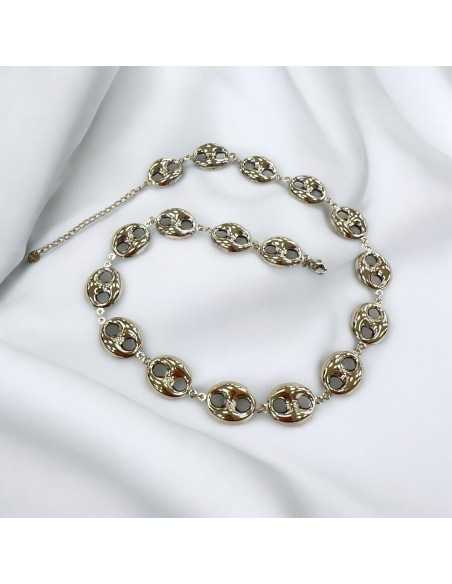 Collana con elementi traforati vuoti 15x23mm in Acciaio rodio 42cm con prolunga 5cm | GDO