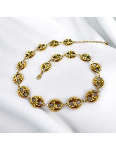 Collana con elementi traforati vuoti 15x23mm in Acciaio oro 42cm con prolunga 5cm | GDO