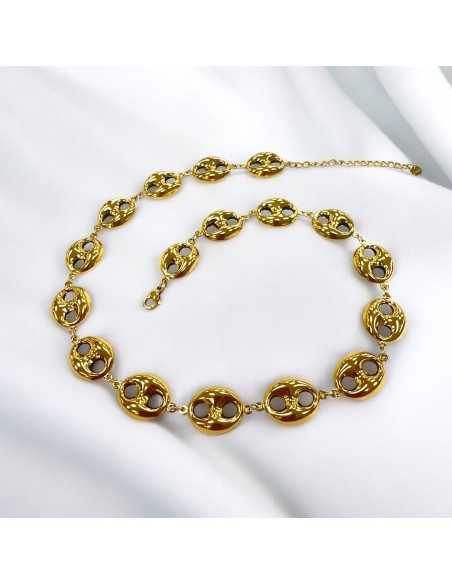 Collana con elementi traforati vuoti 15x23mm in Acciaio oro 42cm con prolunga 5cm | GDO