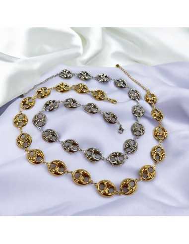 Collana con elementi traforati vuoti 15x23mm in Acciaio 42cm con prolunga 5cm | GDO