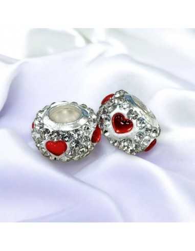 Distanziatore con Strass bianchi e Cuori rossi 11x8mm con foro 5mm 1pz | GDO