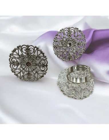 Base anello filigranata 30 mm regolabile argento rodio GDO