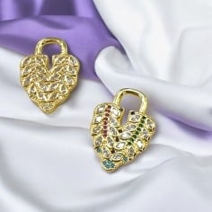 Ciondolo lucchetto in ottone oro con zirconi 17x23.5mm 1pz Gioie d'Oriente