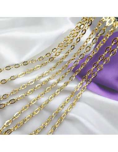 Catena in Argento 925% Oro con Anelle ovali piatte 3x4mm 10cm | GDO
