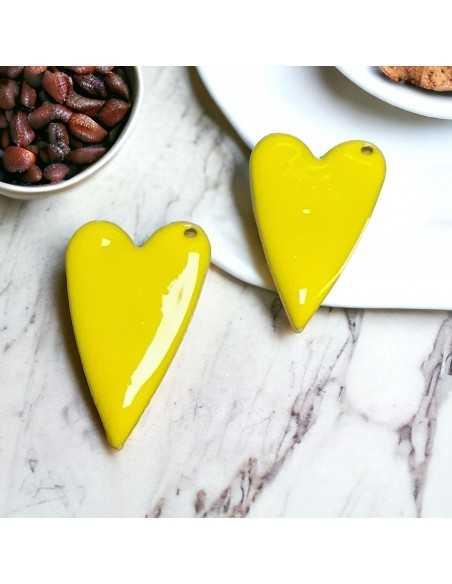 Ciondolo cuore smaltato in acciaio oro 17x30mm, vari colori 1pz Gioie d'Oriente