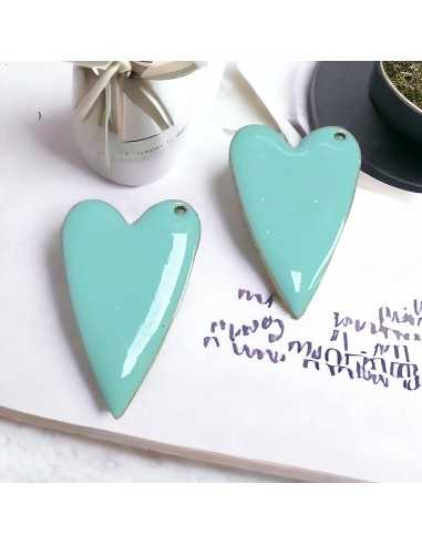 Ciondolo cuore smaltato in acciaio oro 17x30mm, vari colori 1pz Gioie d'Oriente