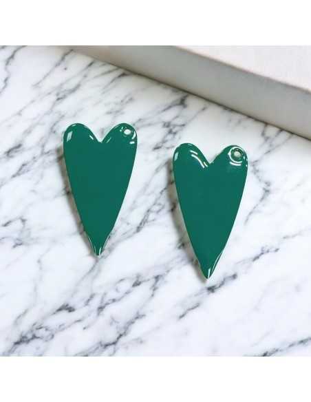 Ciondolo cuore smaltato in acciaio oro 17x30mm, vari colori 1pz Gioie d'Oriente